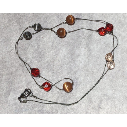 Red And Brown Glass Beaded Chain Necklace