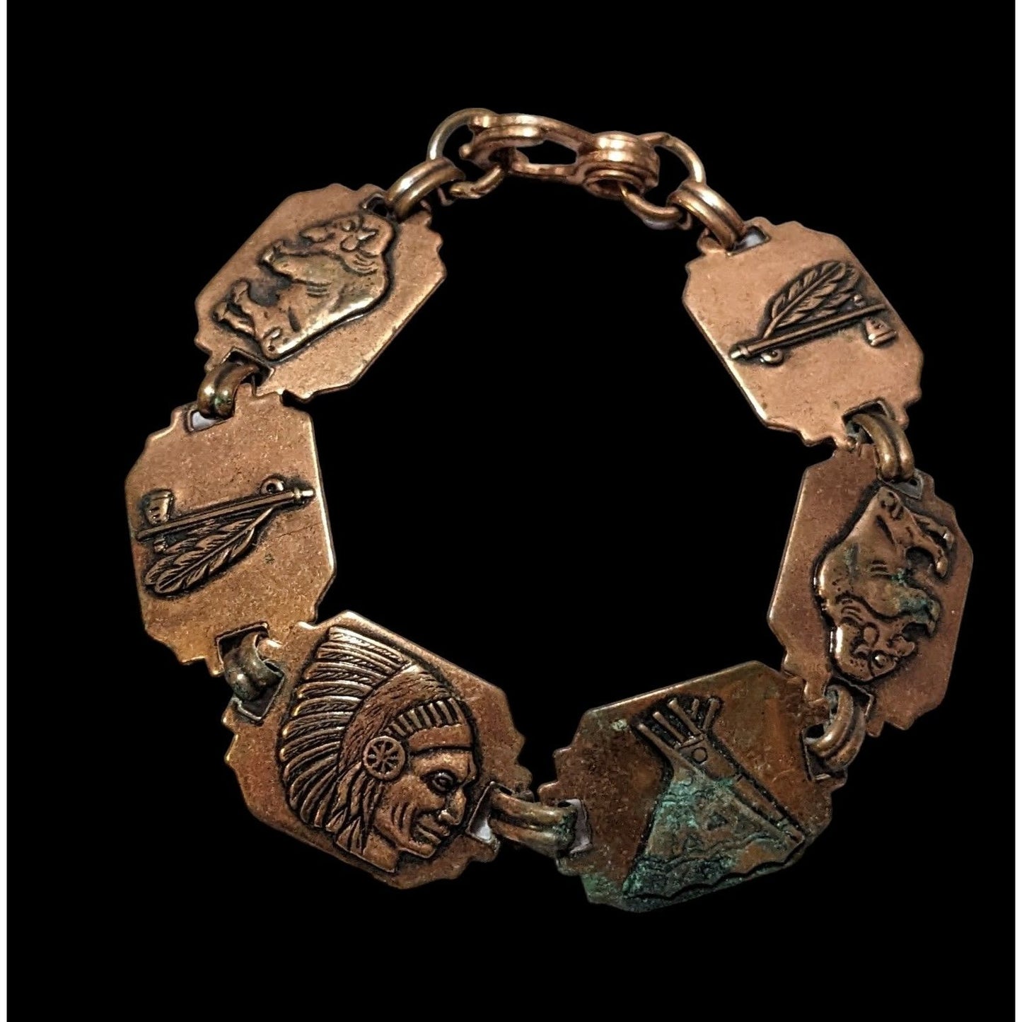 Vintage Copper Native American Link Bracelet