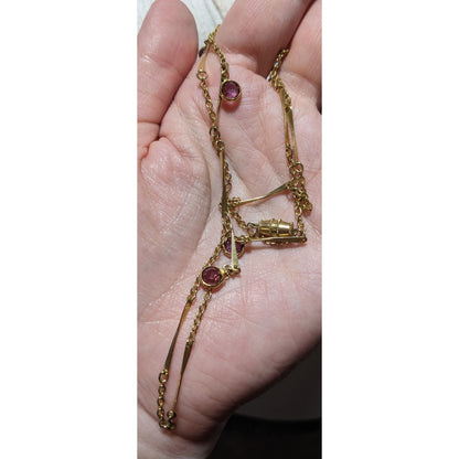 Abstract Gold Chain Necklace With Purple Gems