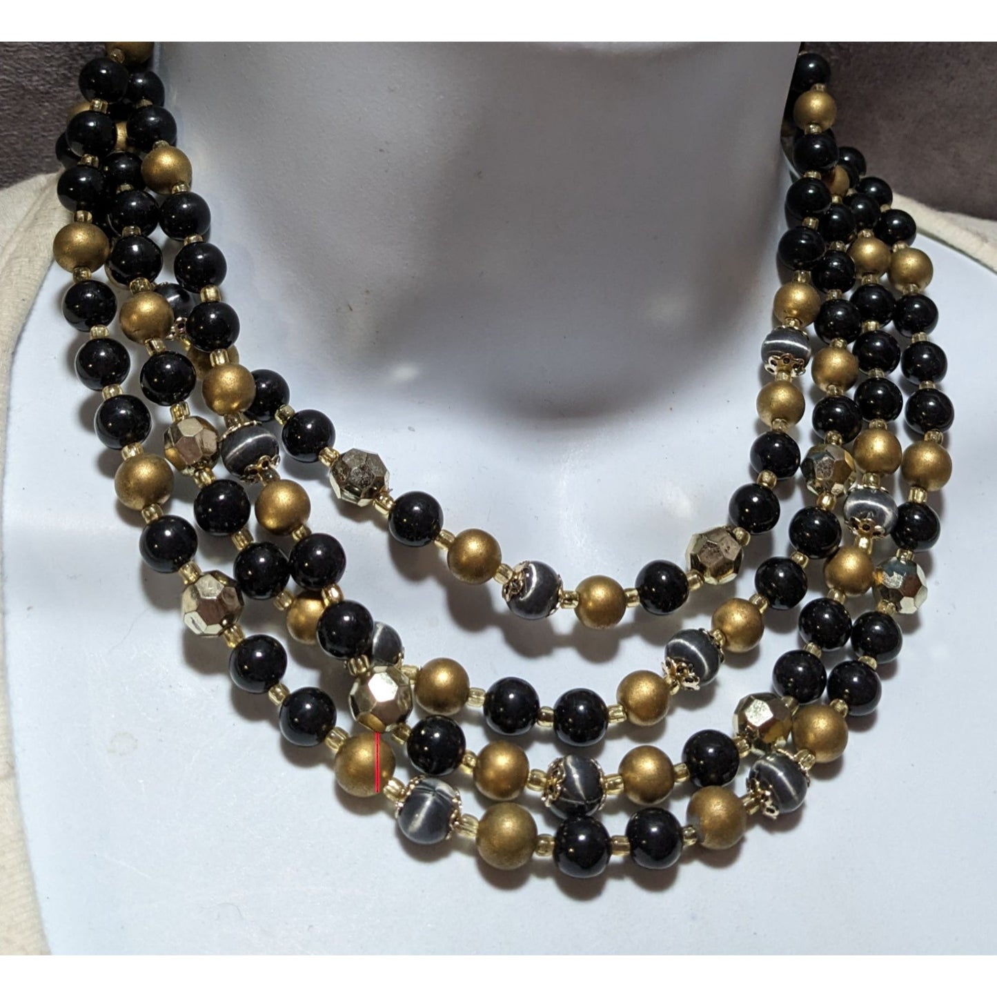 Vintage Japan Black And Gold Beaded Multilayer Necklace