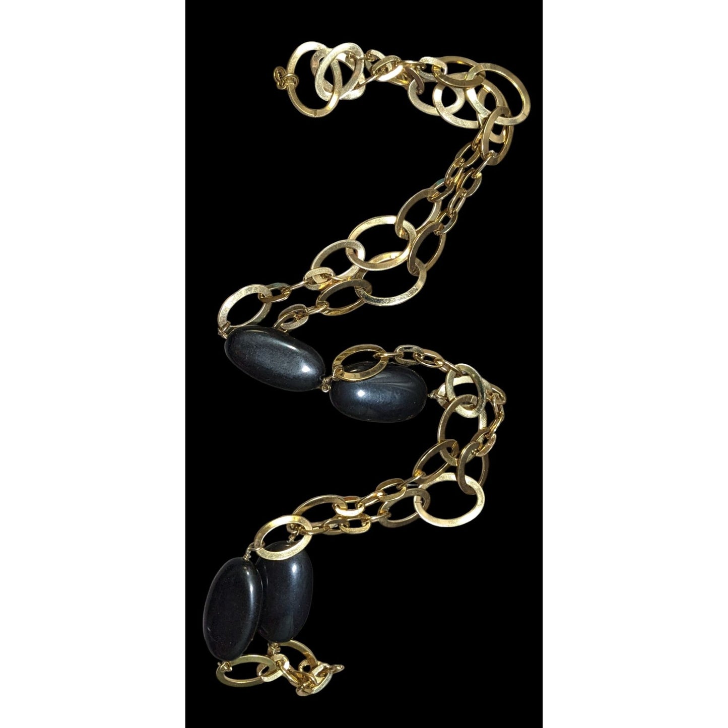 Vintage Glam Monet Gold Tone Station Necklace With Black Bead Accents