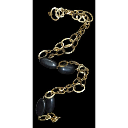Vintage Glam Monet Gold Tone Station Necklace With Black Bead Accents