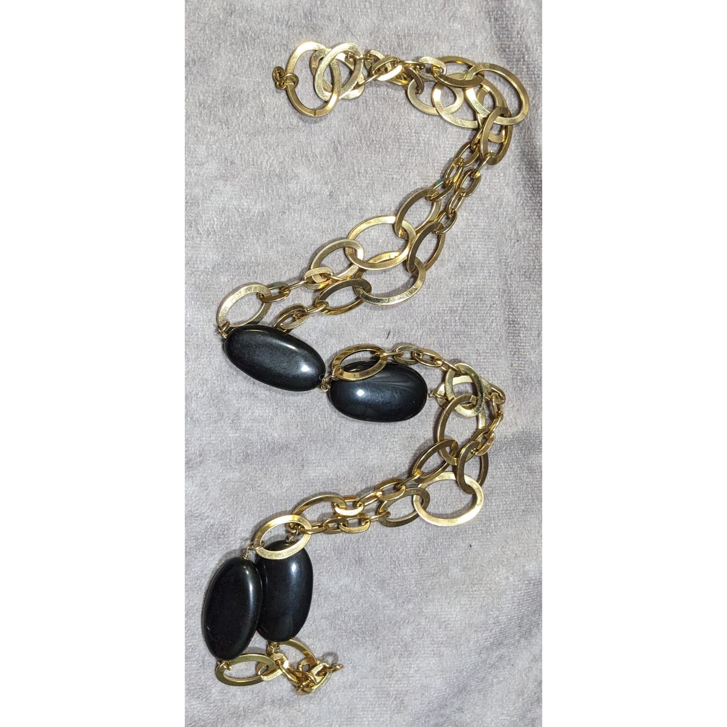 Vintage Glam Monet Gold Tone Station Necklace With Black Bead Accents