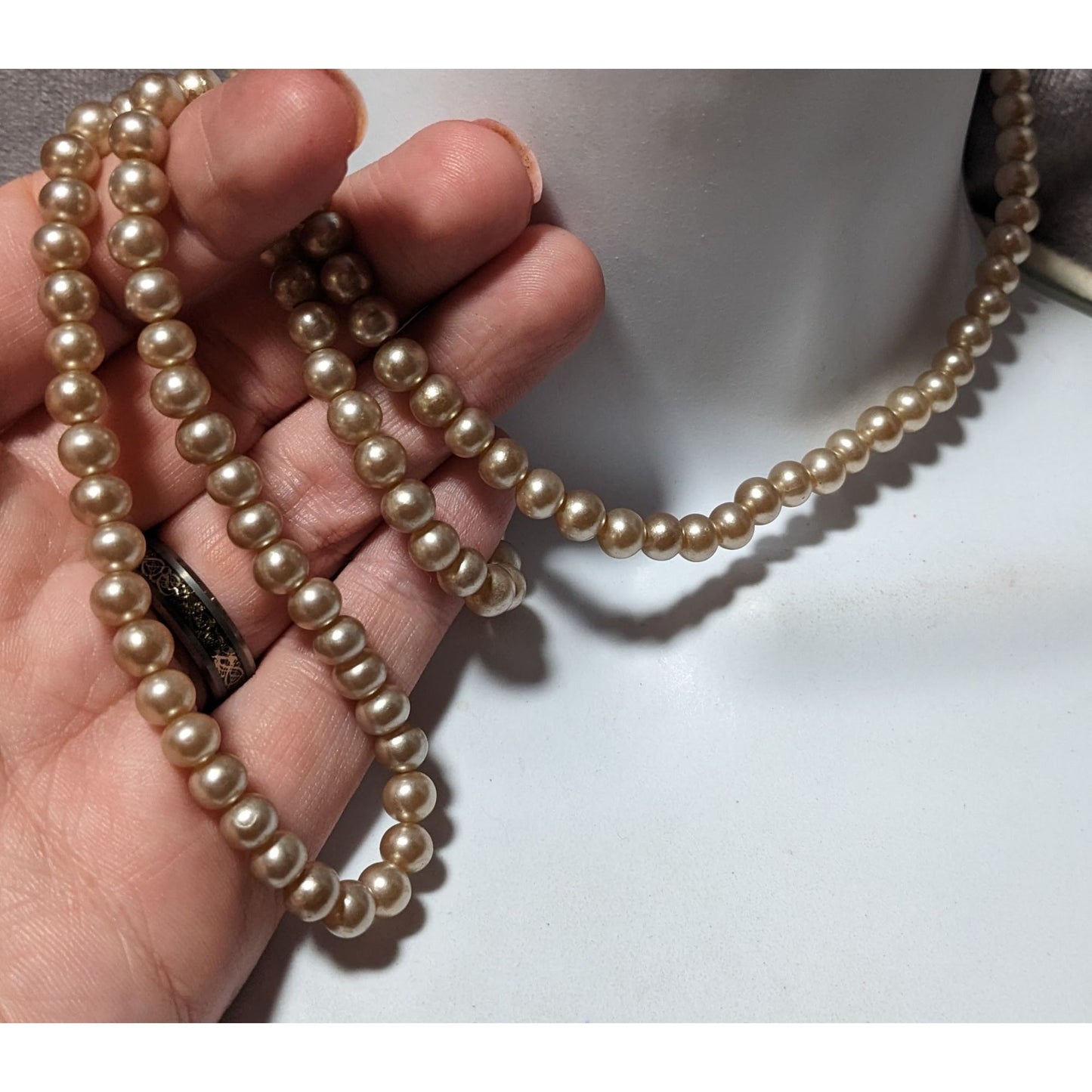 Vintage Tan Faux Pearl Beaded Necklace