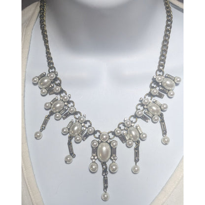 Vintage Rhinestone Pearl Bridal Necklace