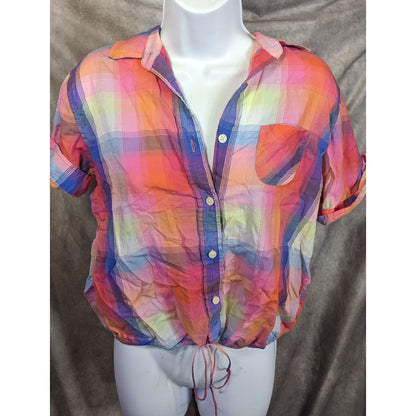 American Eagle Outfitters Rainbow Plaid Cropped Blouse