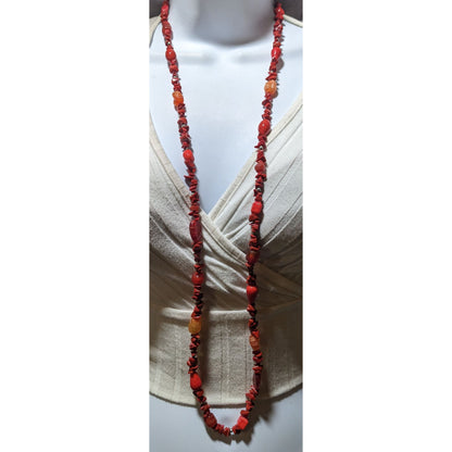 Red Jasper Chip And Glass Beaded Necklace