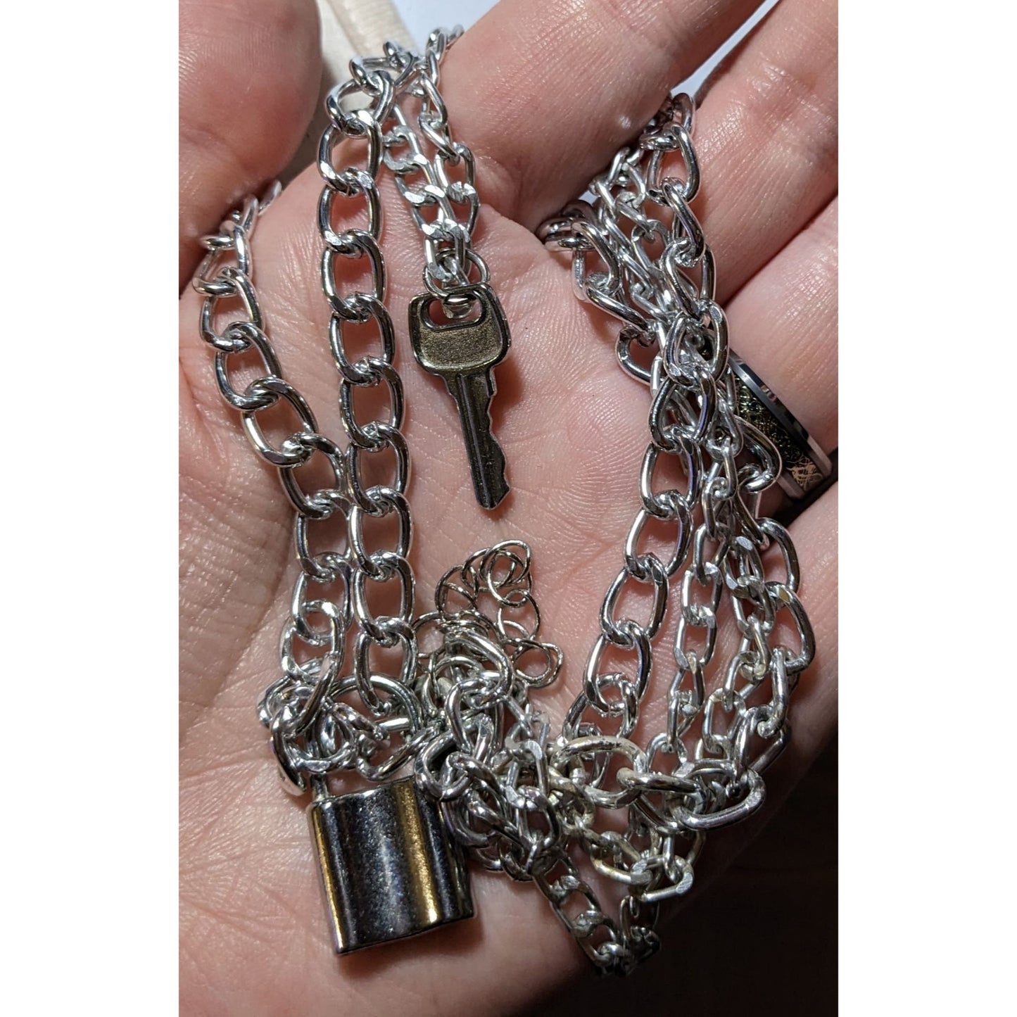 Multilayer Silver Padlock And Key Necklace