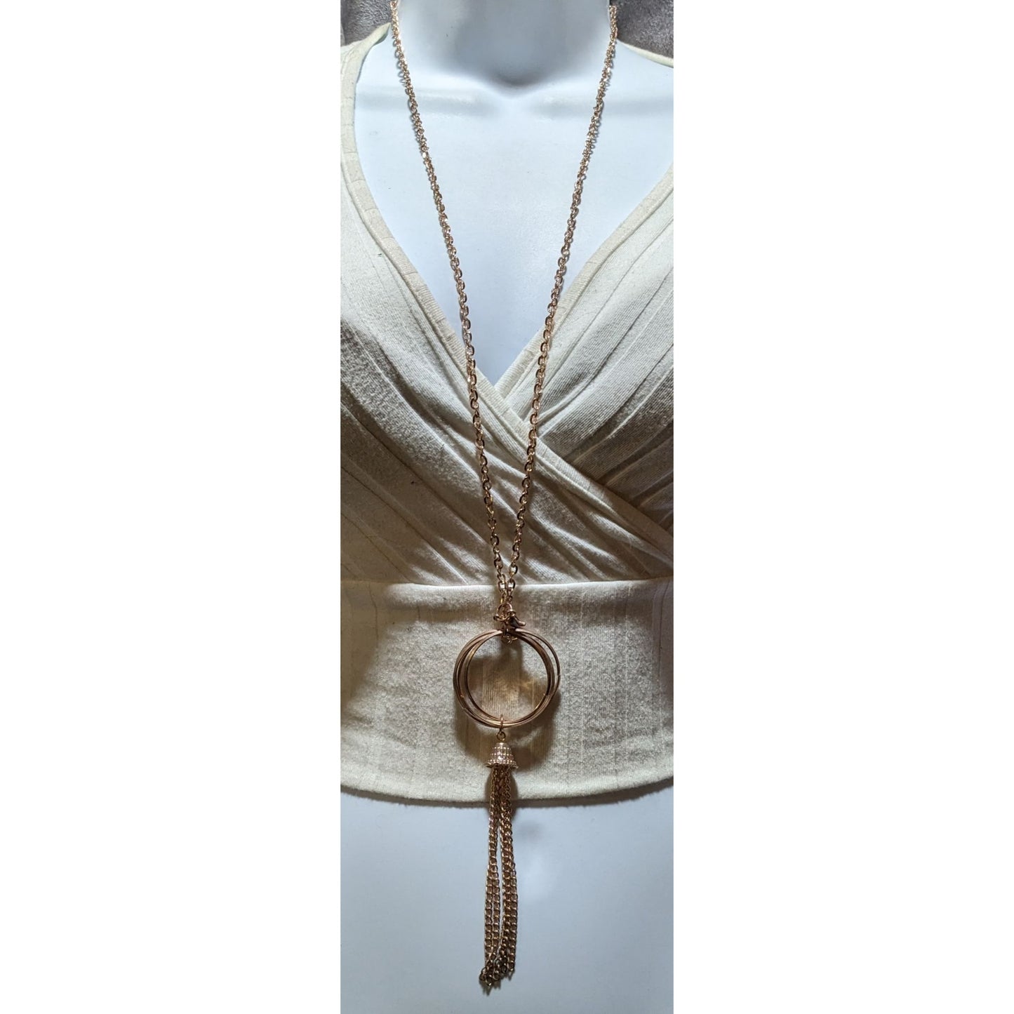 Bohemian Rose Gold Hoop Pendant Tassel Necklace