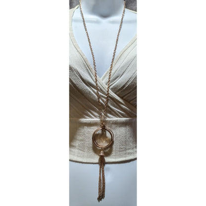 Bohemian Rose Gold Hoop Pendant Tassel Necklace