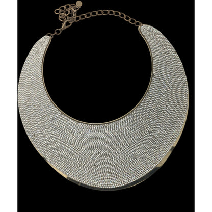 Save The Queen Crystal Statement Collar Bib Necklace With Gold-Tone Finish