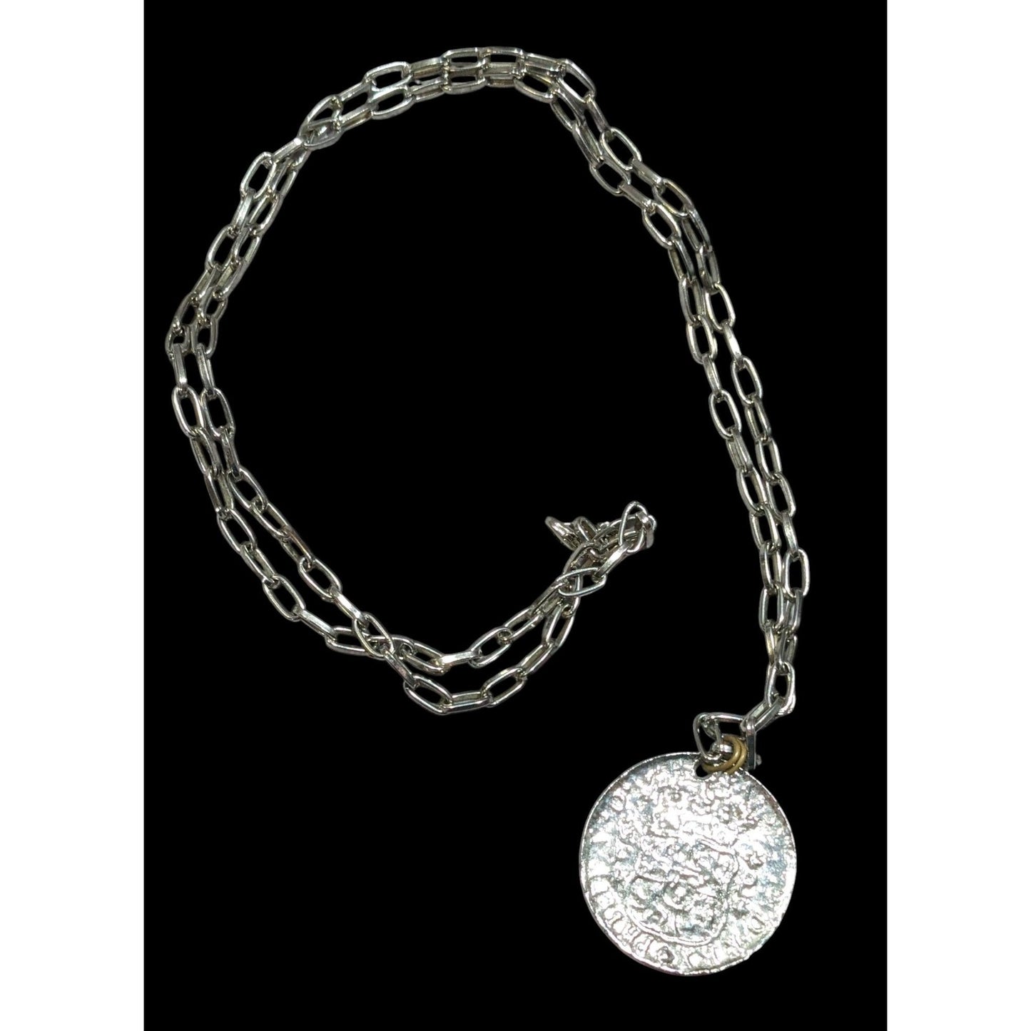 Replica Ancient Coin Silver Tone Pendant Necklace
