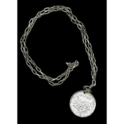 Replica Ancient Coin Silver Tone Pendant Necklace