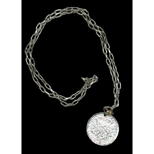 Replica Ancient Coin Silver Tone Pendant Necklace