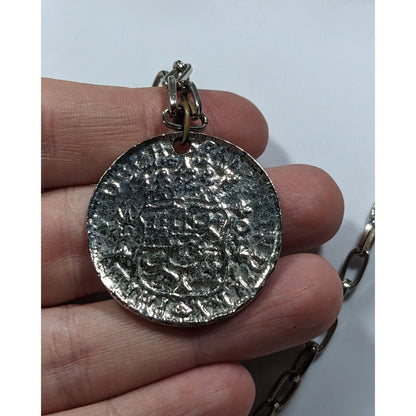 Replica Ancient Coin Silver Tone Pendant Necklace