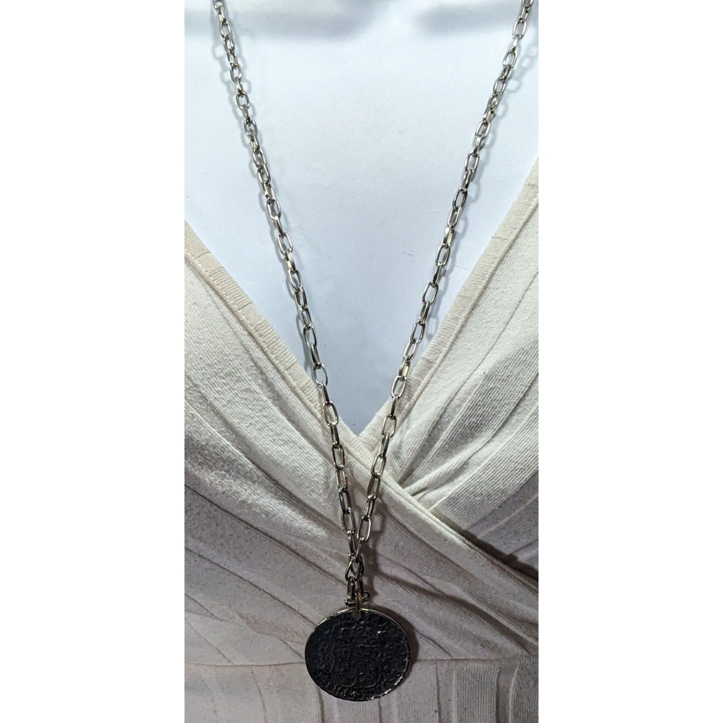 Replica Ancient Coin Silver Tone Pendant Necklace