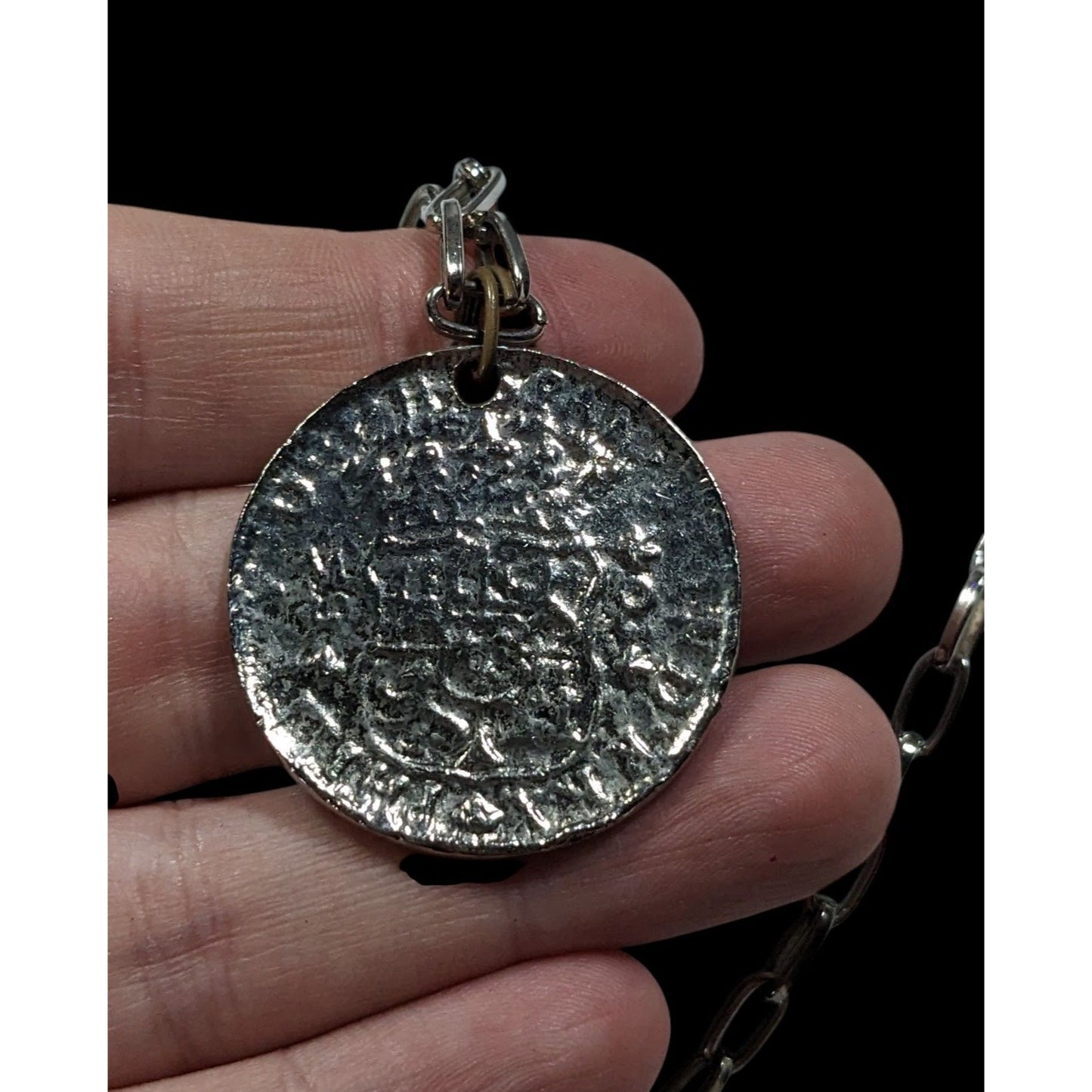 Replica Ancient Coin Silver Tone Pendant Necklace