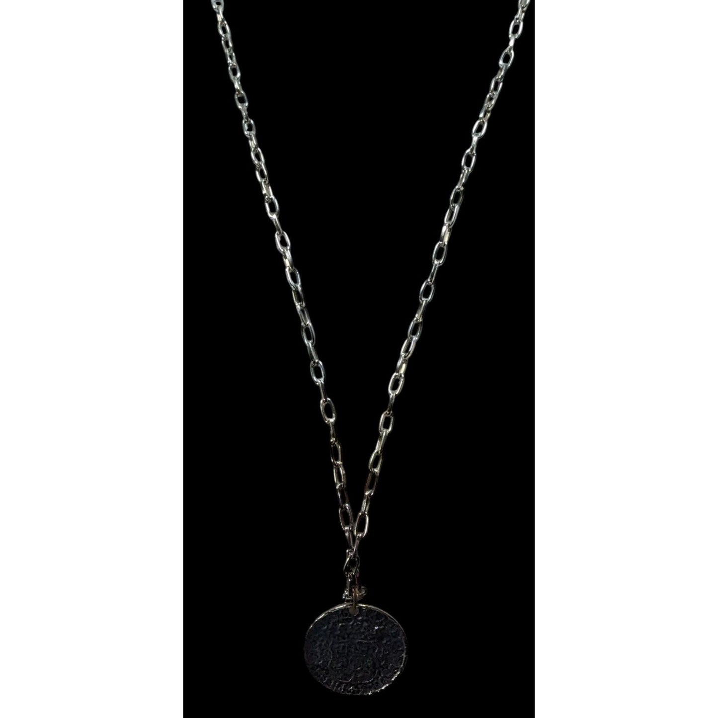 Replica Ancient Coin Silver Tone Pendant Necklace