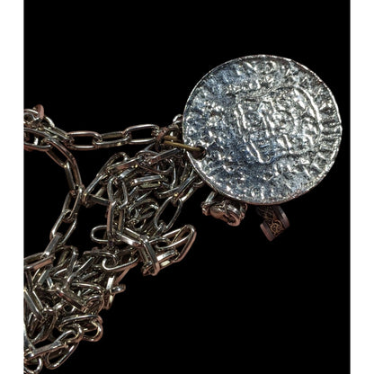 Replica Ancient Coin Silver Tone Pendant Necklace