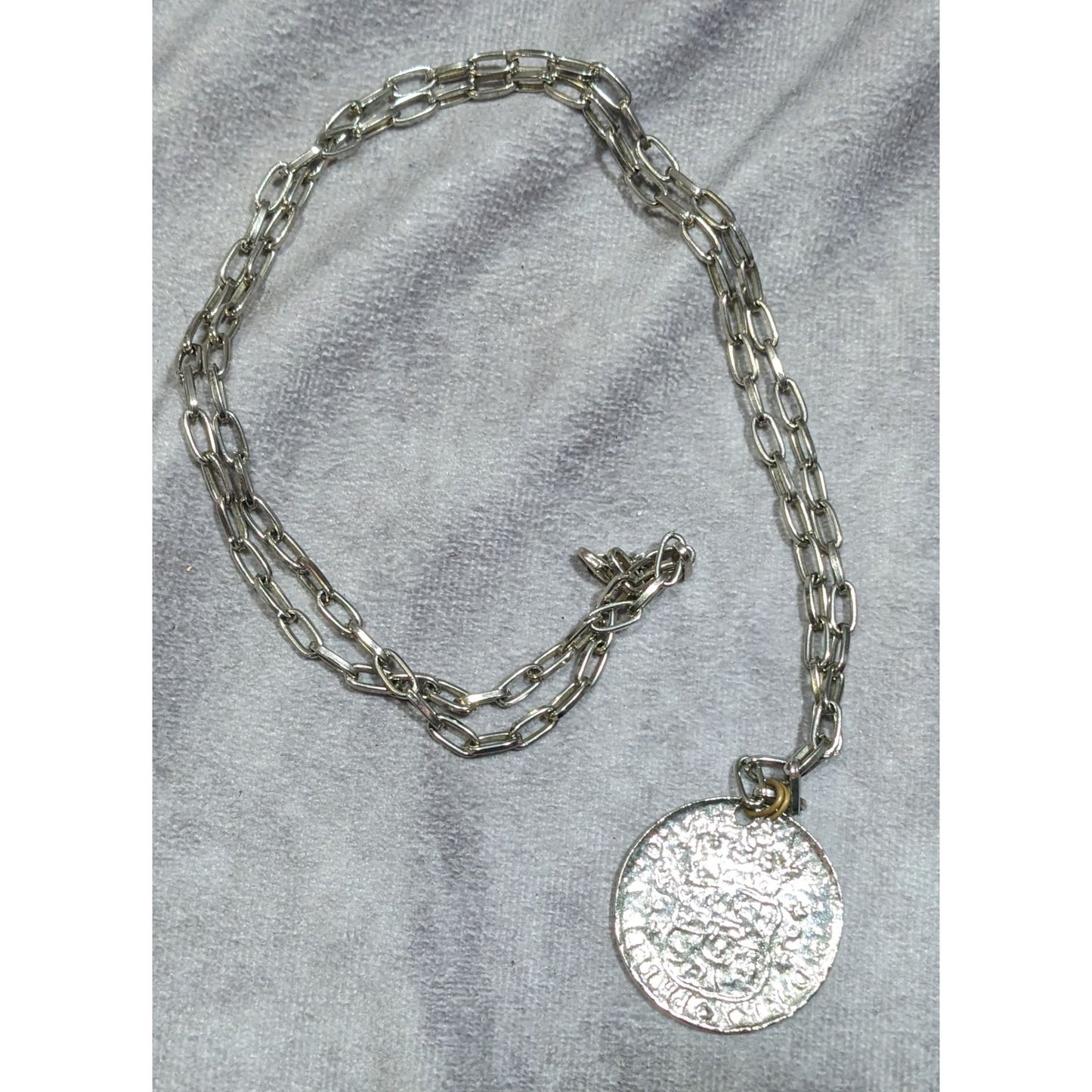 Replica Ancient Coin Silver Tone Pendant Necklace