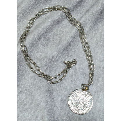 Replica Ancient Coin Silver Tone Pendant Necklace