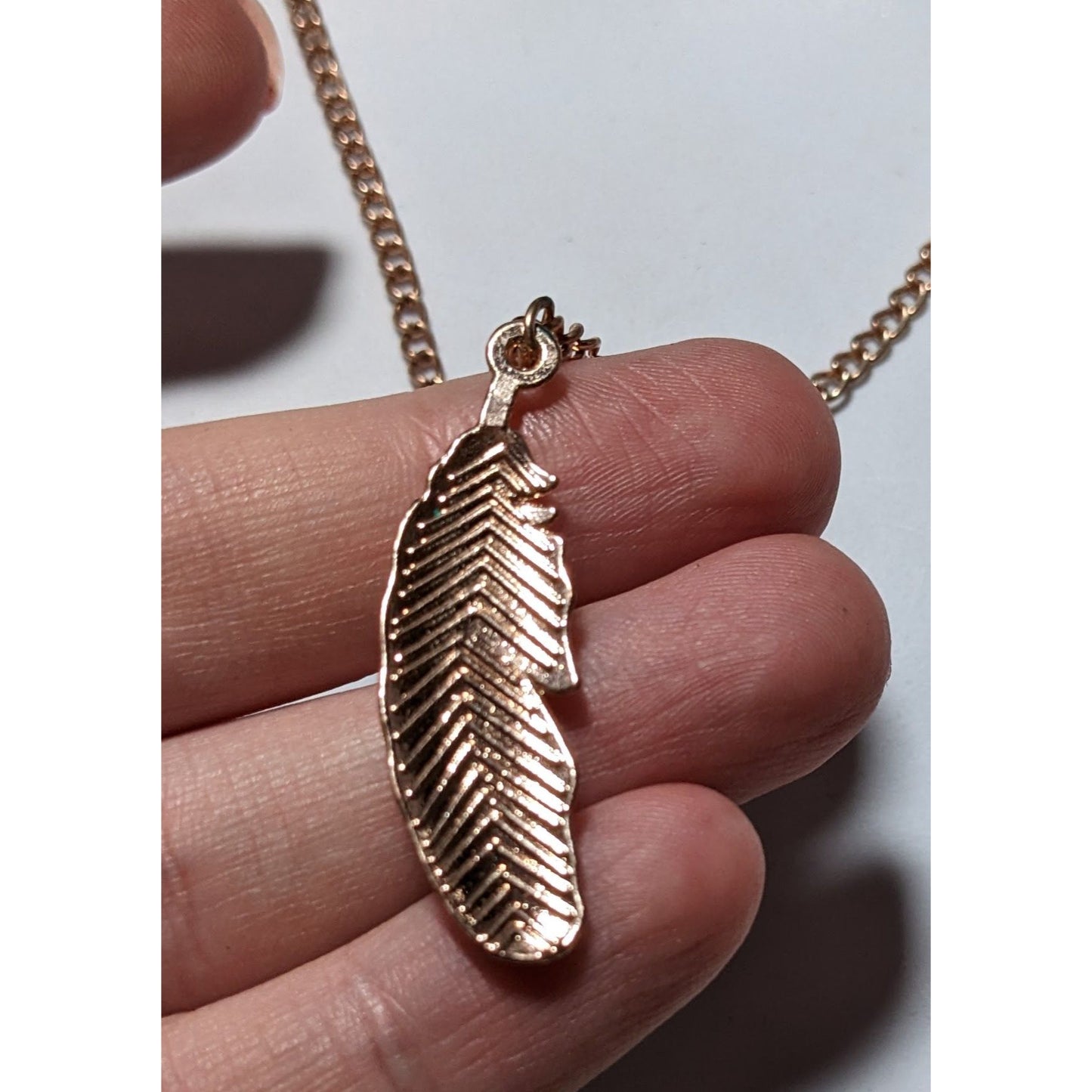 Rose Gold Boho Feather Pendant  Necklace