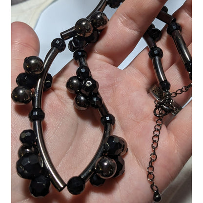 Black Beaded Silver Tube Necklace