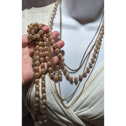 Retro Glam Chain Pearl Beaded Necklace