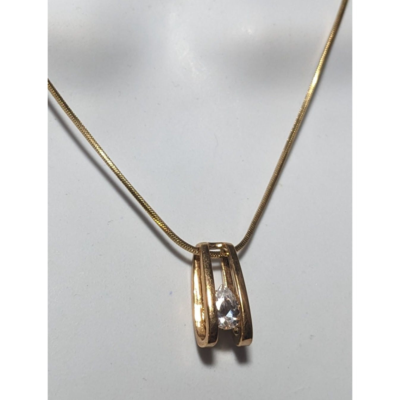 Gold Teardrop Cubic Zirconia Pedant Necklace