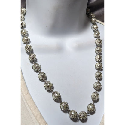 Whimsical Silver Leaf Capped Faux Pearl Necklace