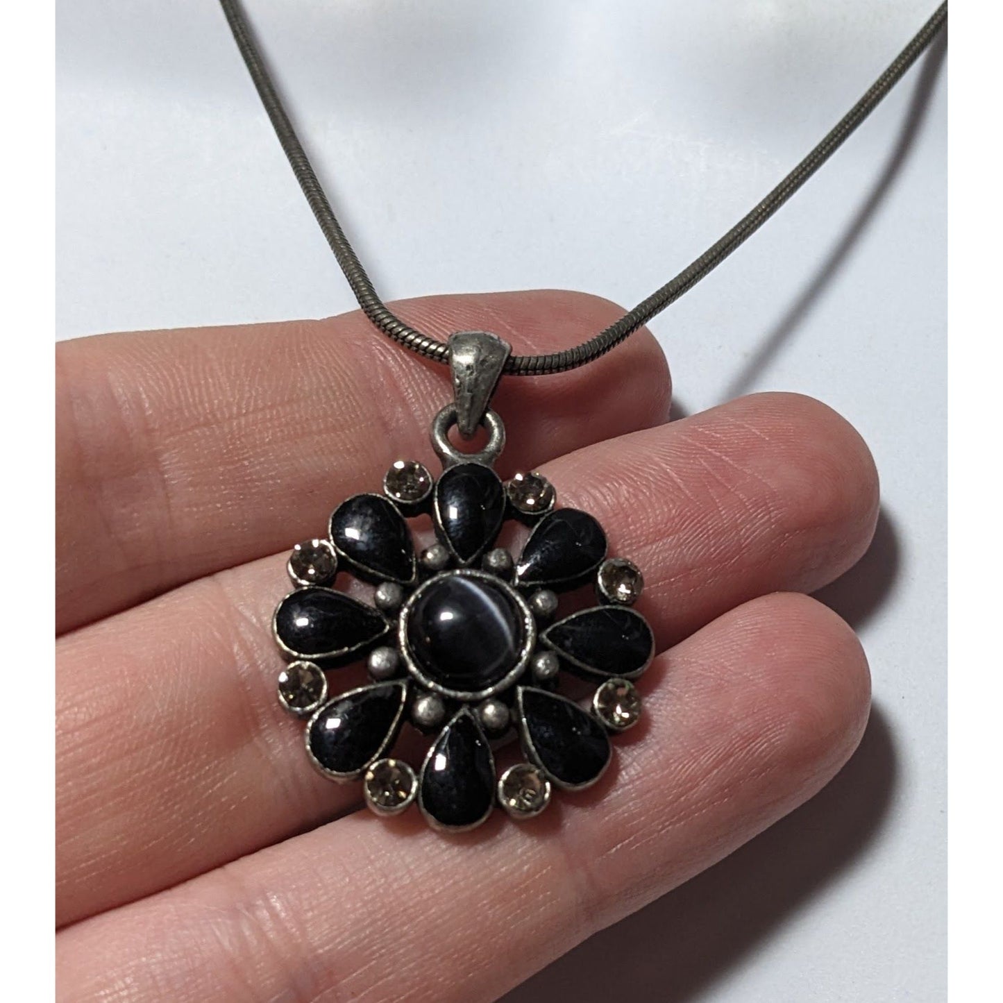 Gothic Floral Cateye Gem Pendant Necklace