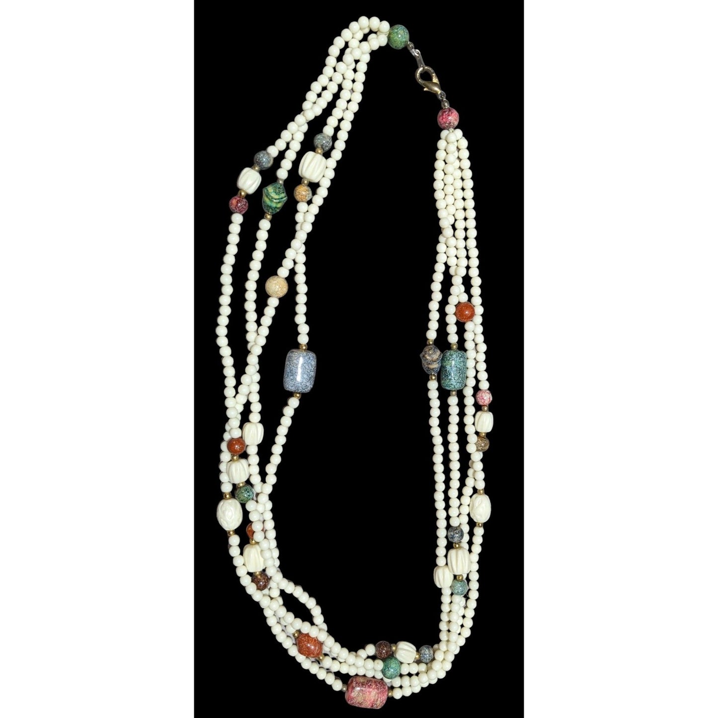 Vintage White And Rainbow Beaded Lucite Necklace