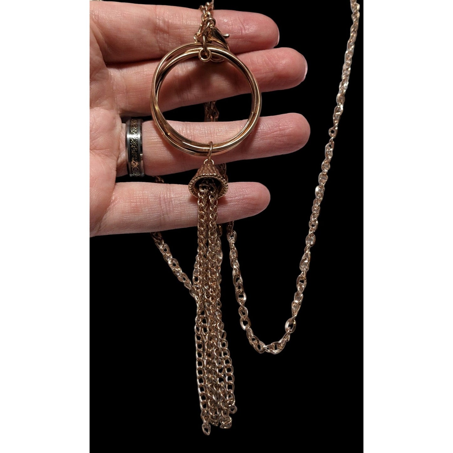 Bohemian Rose Gold Hoop Pendant Tassel Necklace