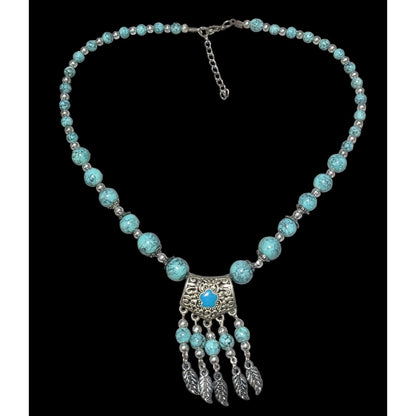 Bohemian Style Turquoise Feather Tassel Necklace