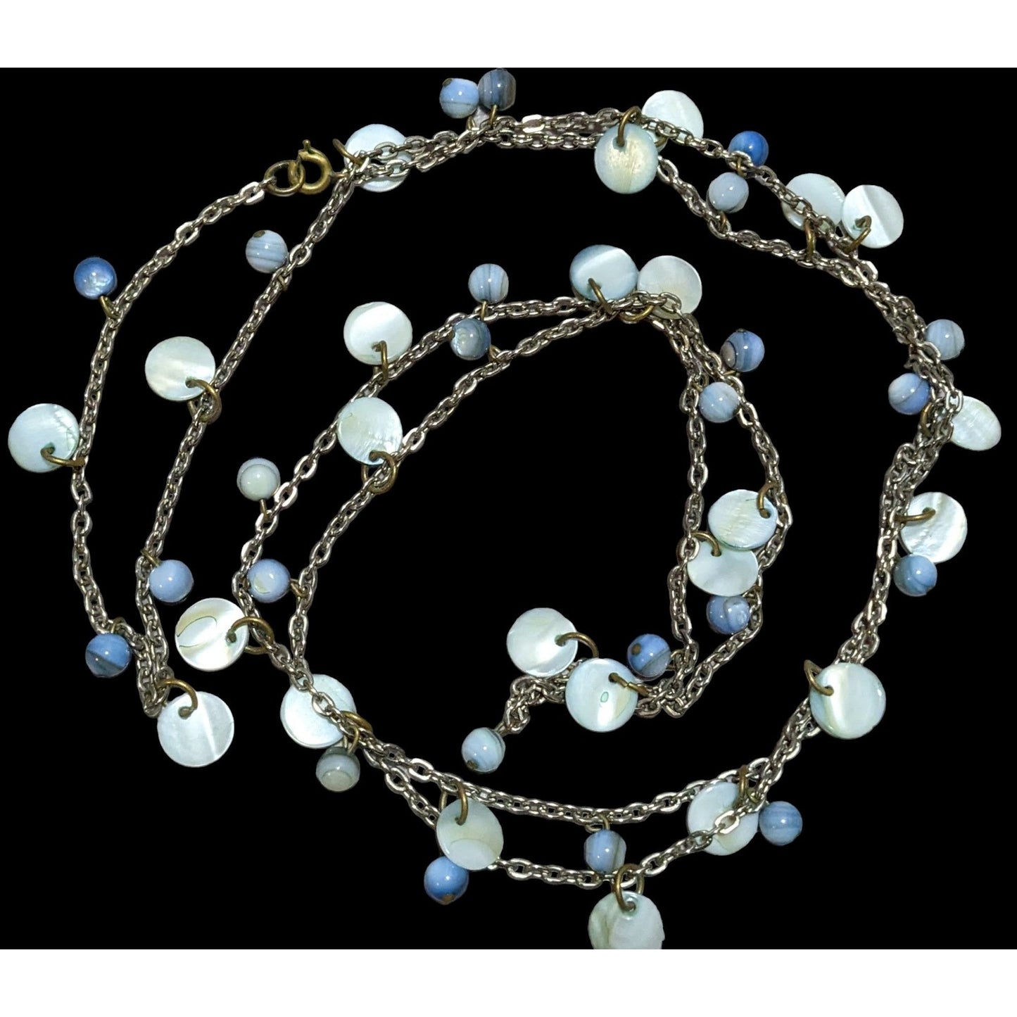 Beachy Blue Shell Beaded Opera Necklace