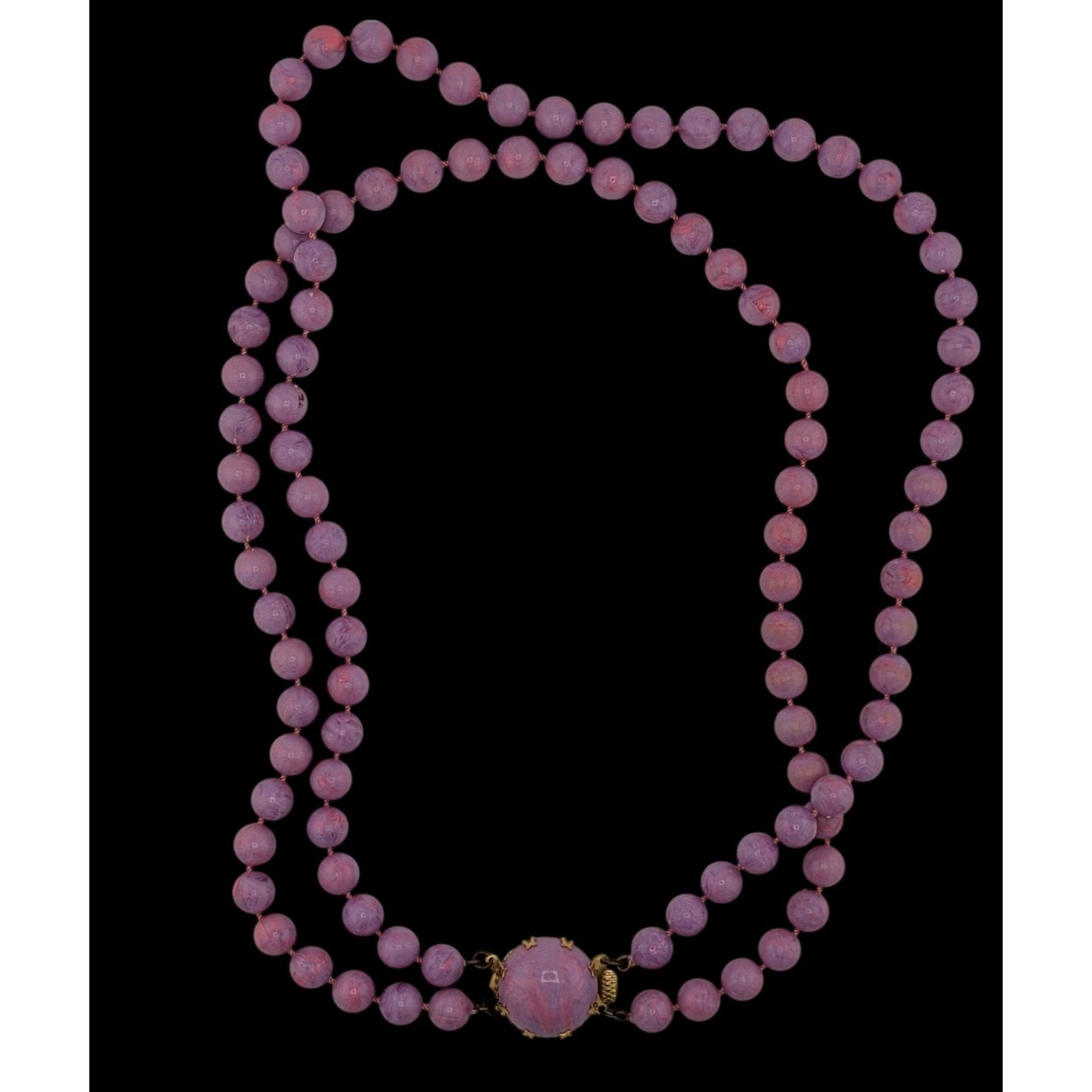 Vintage Midcentury Purple And Pink Swirl Layered Necklace