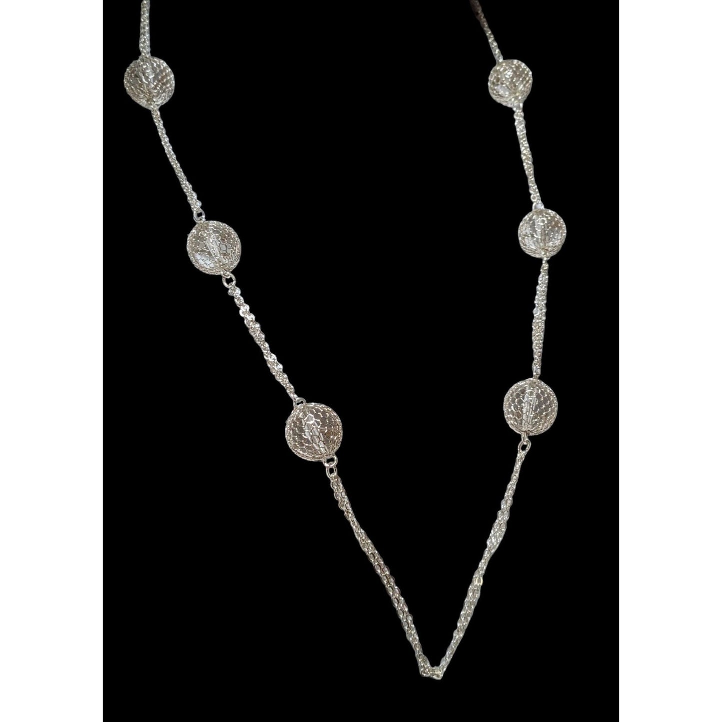 Bright Silver Mesh Ball Double Chain Necklace