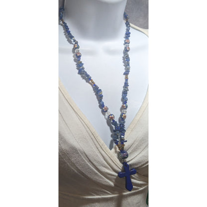 Blue Jasper Chip Cross Necklace