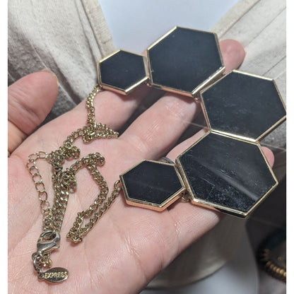 Express Black And Gold Geometric Bib Necklace