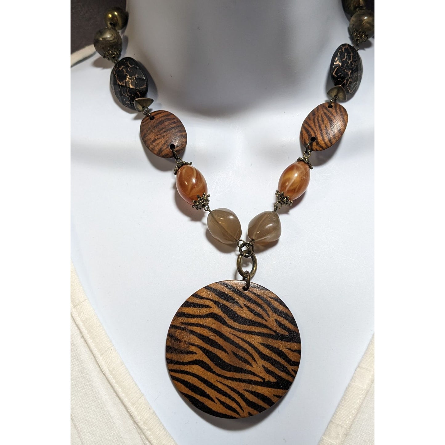 Tiger Wood Beaded Necklace