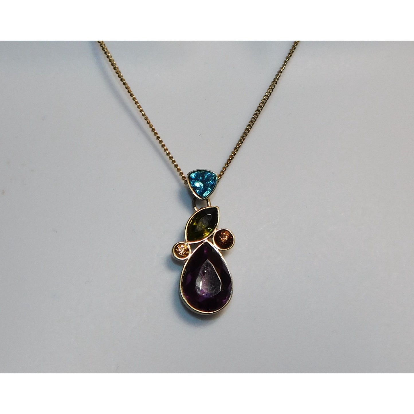 Vintage Rainbow Gem Pendant Necklace