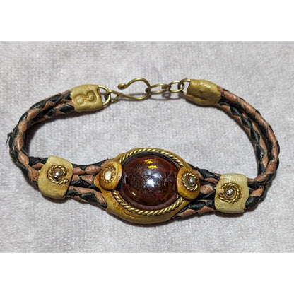 Steampunk Braided Leather Glass Bracelet