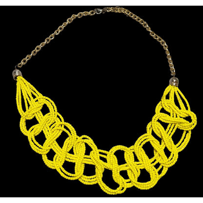 Braided Yellow Glass Seed Bead Necklace