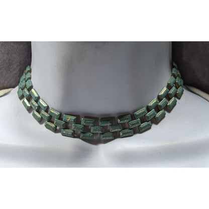 Vintage Turquoise & Gold Tone Chain Choker Necklace With Adjustable Chain Clasp