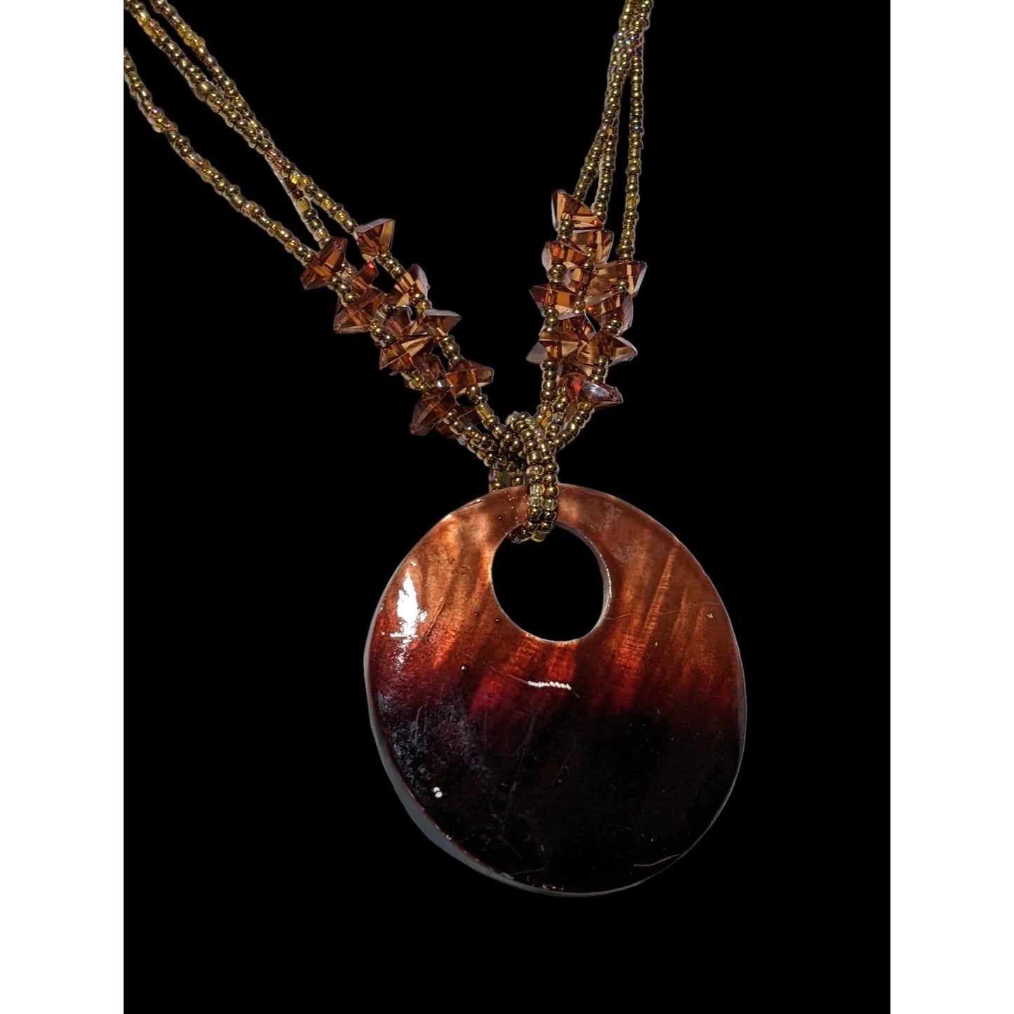 Mermaidcore Brown Beaded Shell Pendant Necklace