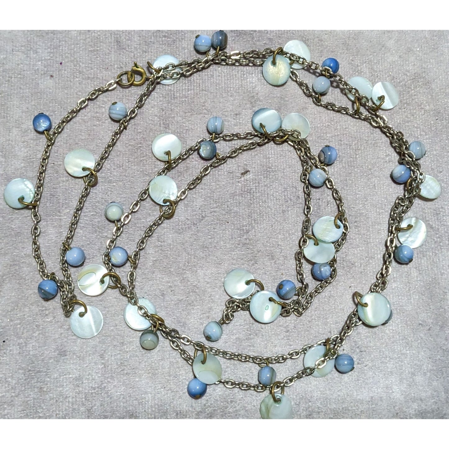 Beachy Blue Shell Beaded Opera Necklace