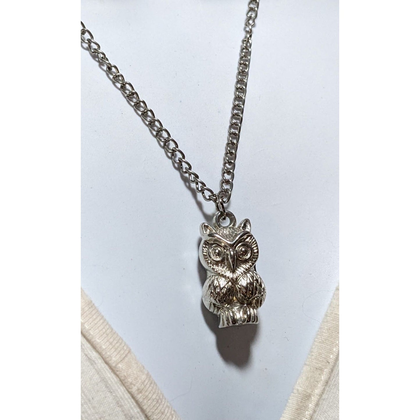 Silver Puffed Owl Necklace