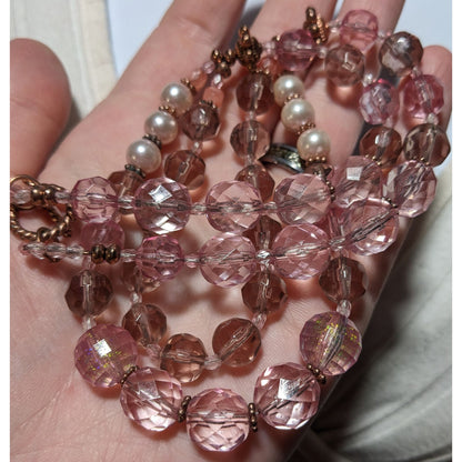 Pink Coquette Glitter Beaded Pearl Necklace