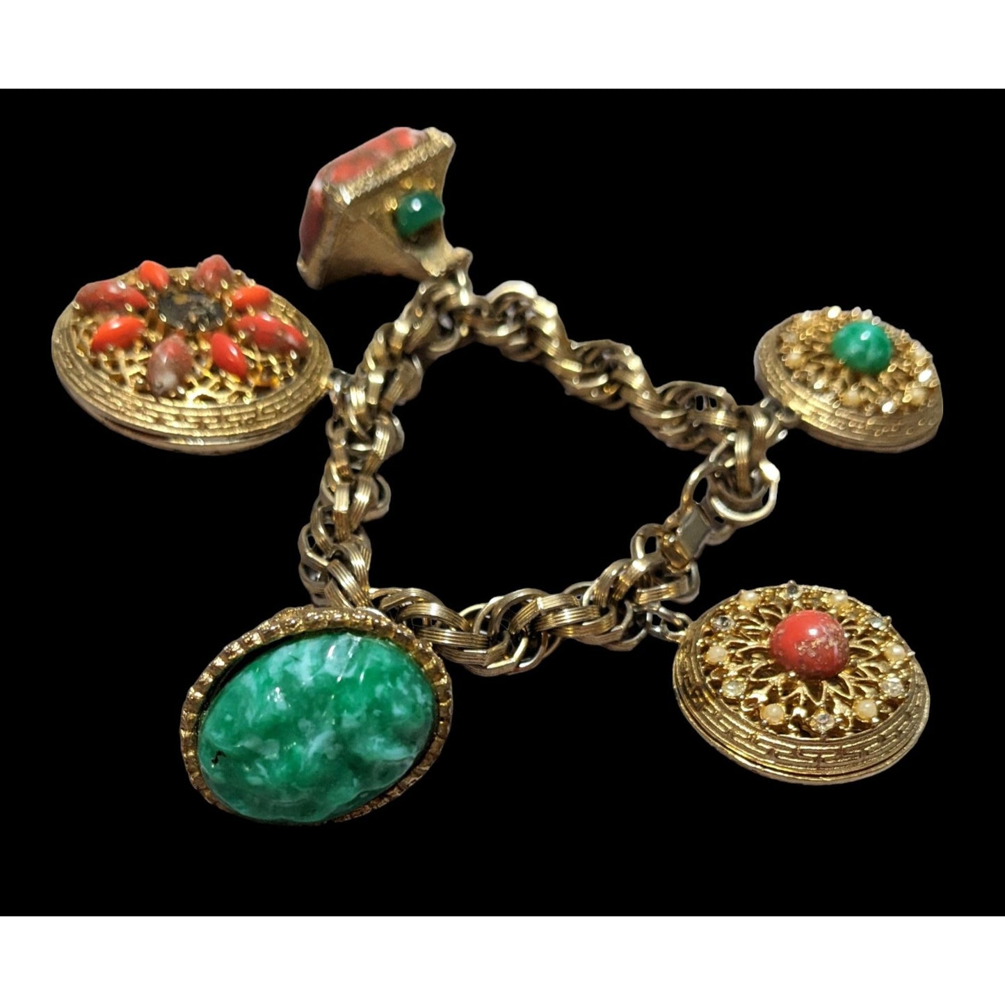 Vintage Etruscan Revival Charm Bracelet