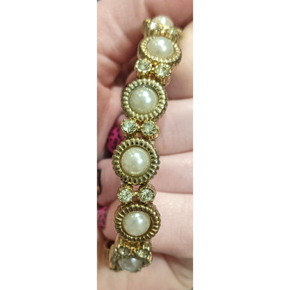 Gold Pearl Glam Rhinestone Stretch Bracelet